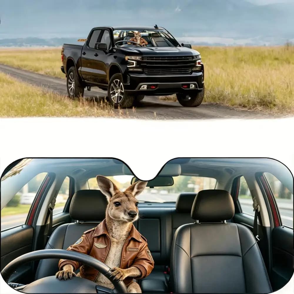 Parasole da Viaggio Kangaroo per Auto, Riutilizzabile in Alluminio, Protezione UV per Parabrezza, Copertura Isolante dal Calore, Parasole Pieghevole