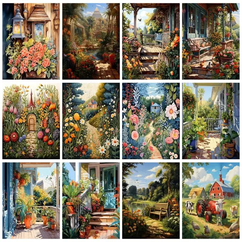 RUOPOTY Frame Paint By Numbers For Adults Beginners Garden Scenery Diy Gift Canvas Painting Acrylic Paints Kits Drawing Diy Gift