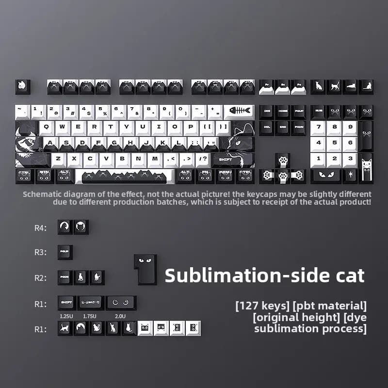 Copritasti PBT a sublimazione Night Cat - Profilo originale, mini set completo a 126 tasti per tastiere meccaniche personalizzate