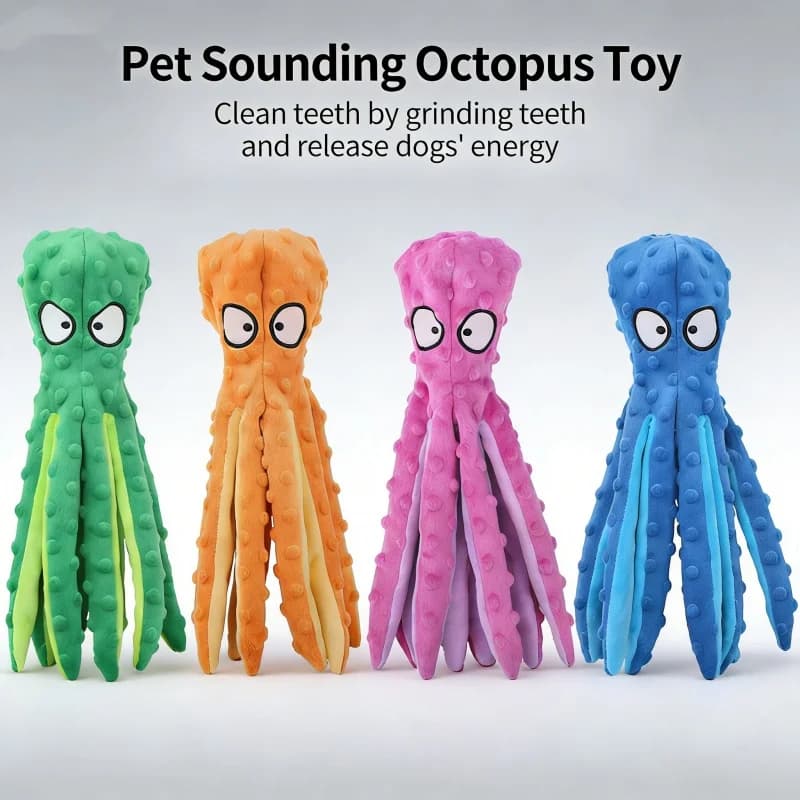 New Octopus Shaped Plush Dog Squeaky Toy Interactive Chew Toy for Puppy Teething Durable Crinkle No Stuffing for pets