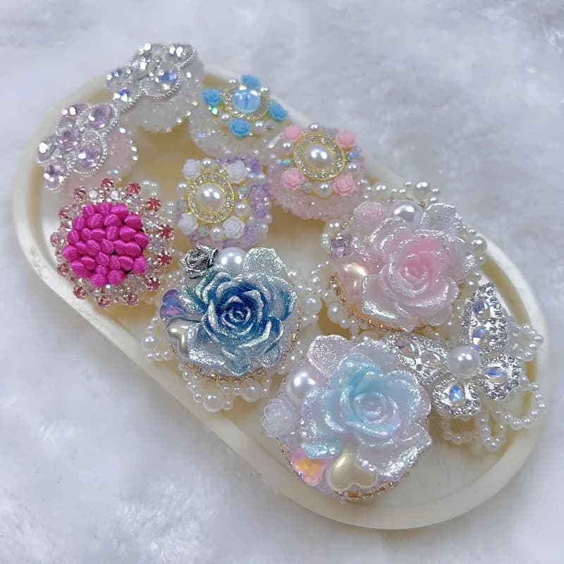 Fancy Beads Pastel 3D Rose Resin Loose Beads Rhinestone Pearl Spacer Beads DIY Bracelet Keychain Jewelry Making Supplies