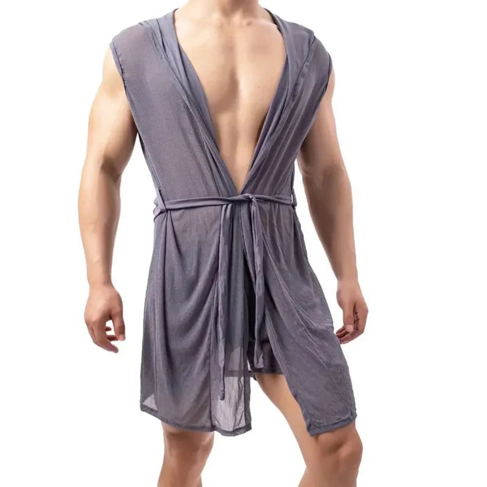 Pigiama da uomo con cappuccio Maglia trasparente Accappatoio sexy Tentazione erotica calda Sesso Gay Boys Comodo casa Lgbt Top Abbigliamento da uomo