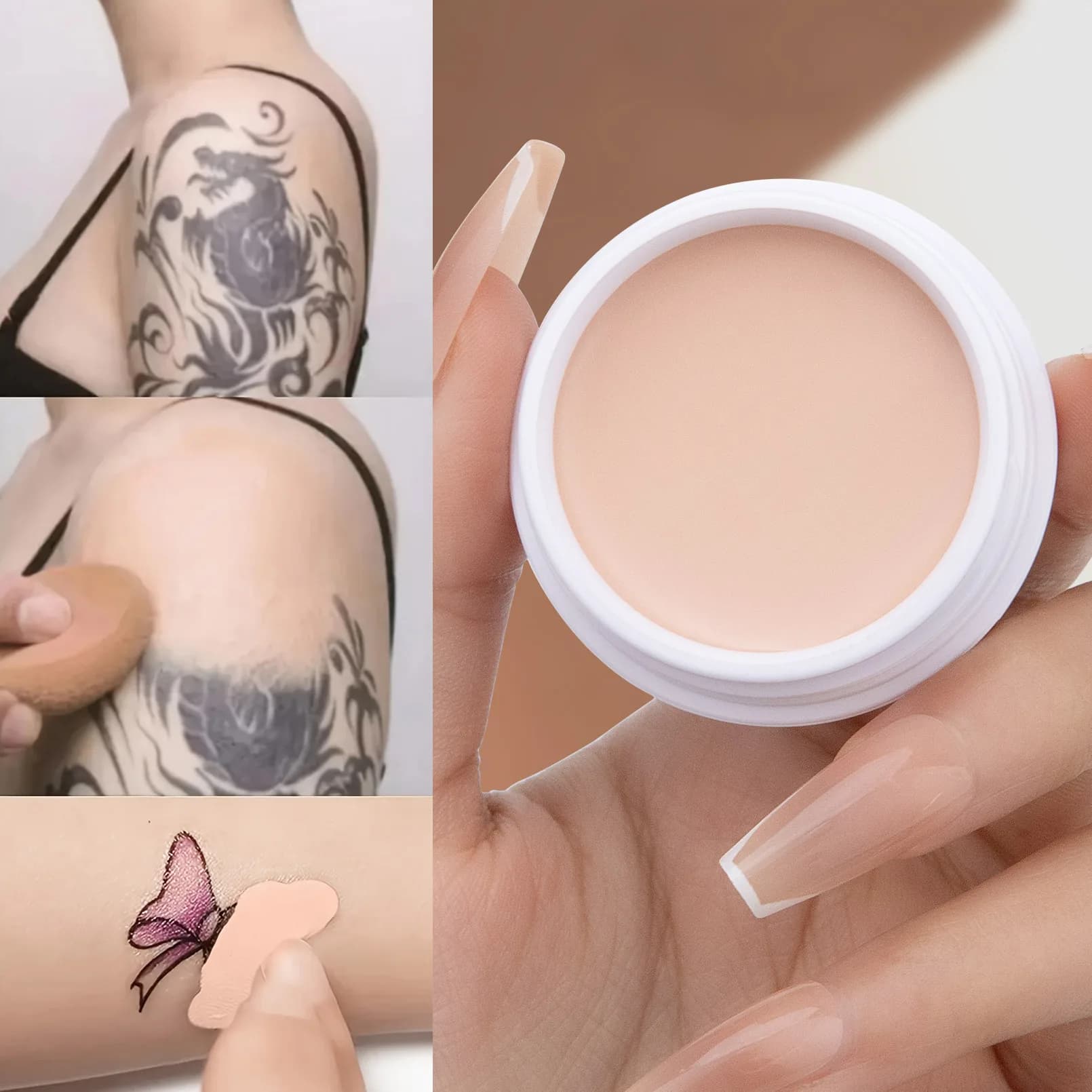 QIC Waterproof and sweat resistant concealer cream: tattoo cover, durable foundation, natural, total cover, all skin types
