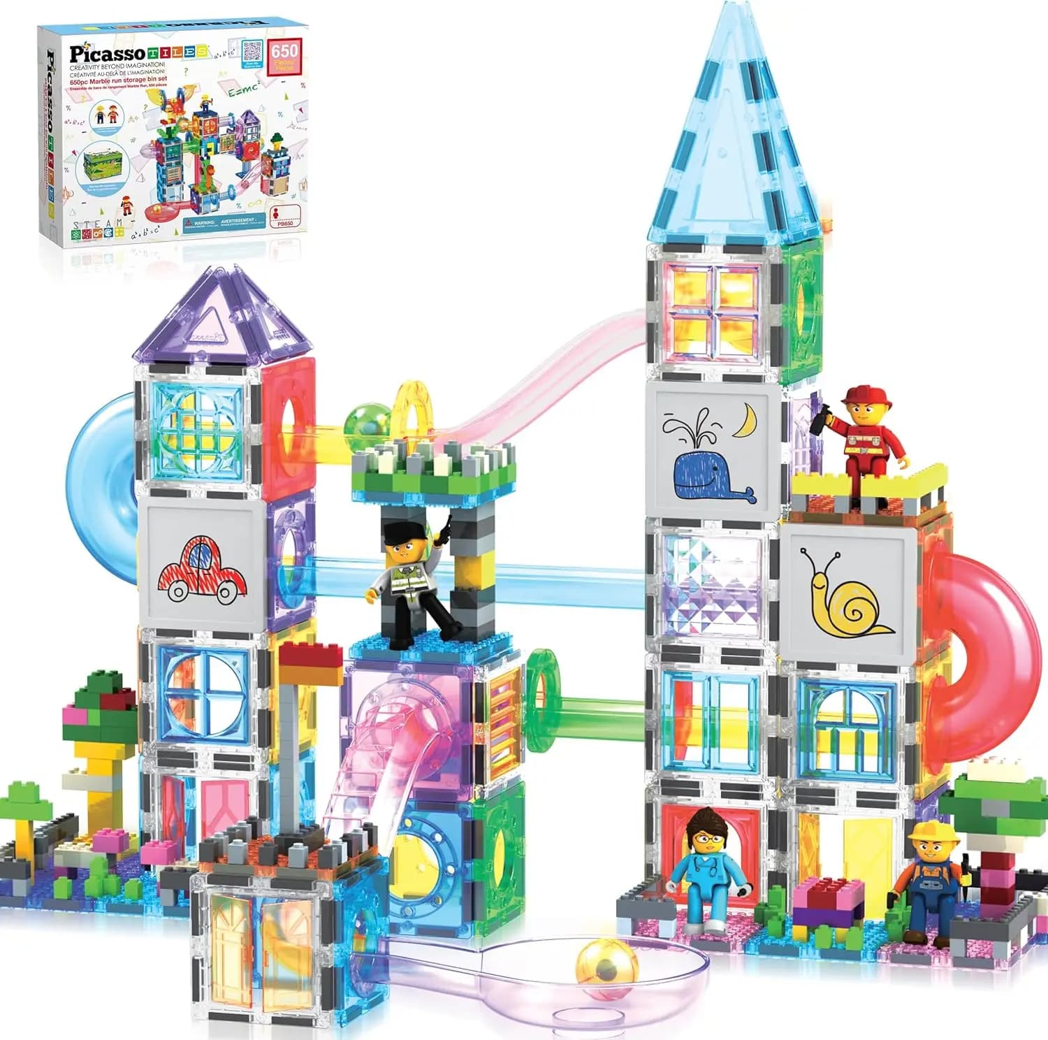 650 pezzi di piastrelle magnetiche per marmo e mattoni combinati magneti per blocchi di costruzione di piastrelle set di magneti con personaggi Action Figures Educationa