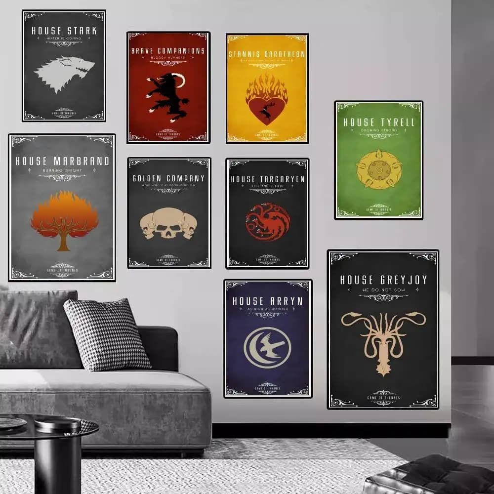 Gioco T-Thrones Famiglia Logo Poster di film classici Poster di qualità HD Pittura di arte della parete Studio Decorazioni per la casa nordica