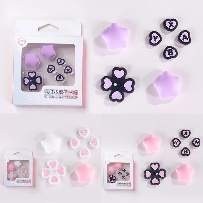 Tappi per impugnatura da gioco Custodia morbida in silicone D-pad Pulsante incrociato ABXY Chiave adesiva Custodia in pelle per interruttore Oled Joy-con Thumb Stick Grip Cap Cover