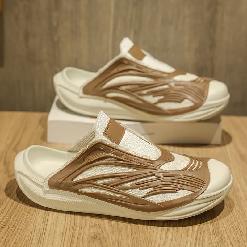 2025 New Summer Breathable Backless Loafers Slipper Half Shoes For Men Mules Man Slides Thick Bottom Mens Semi-Drag Casual Shoes