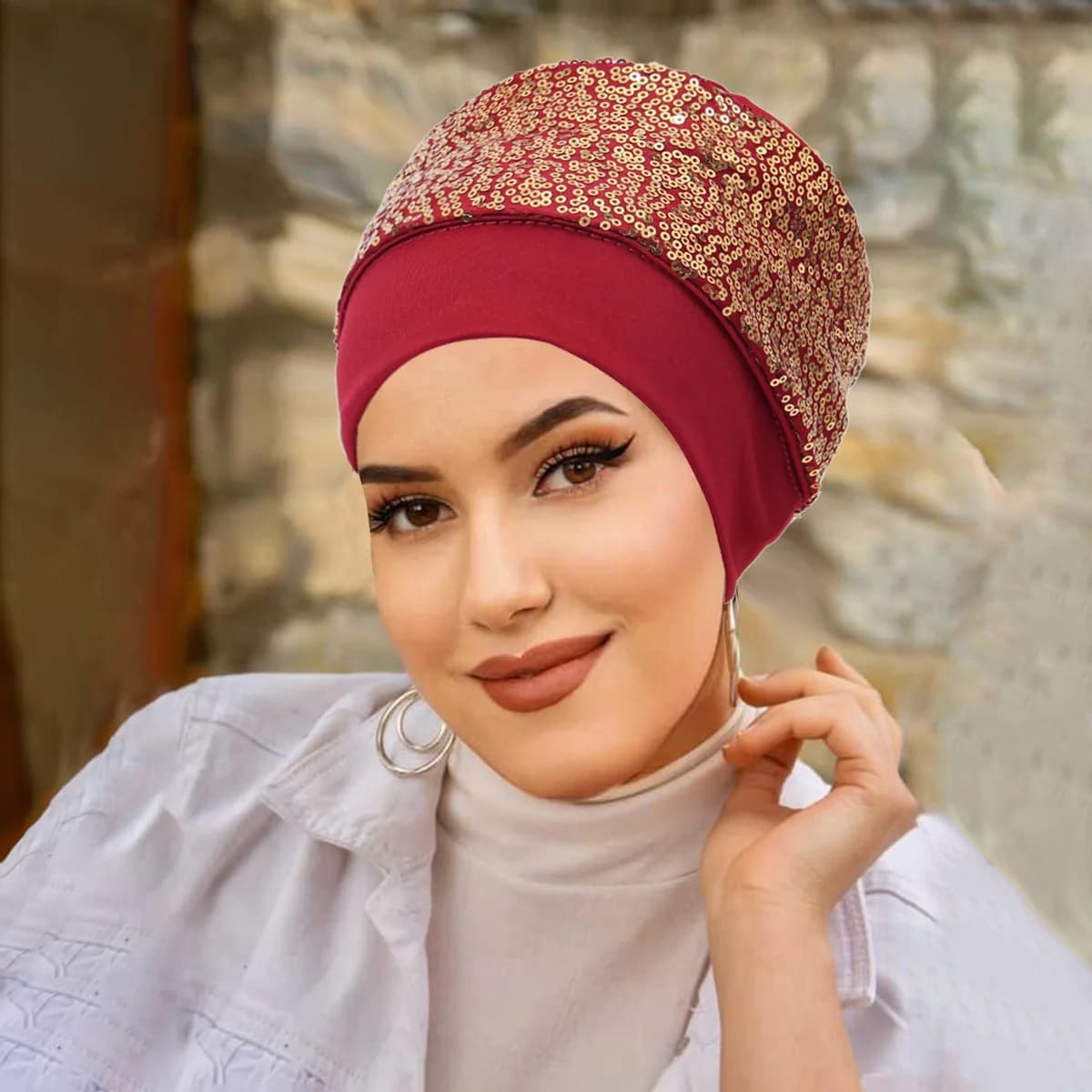 Indian Hat Muslim Headscarf Cap Lady Headwrap Hat Turbante Mujer Sequins Turban Cap for Women Headscarf Wrap Head Bonnet Mujer