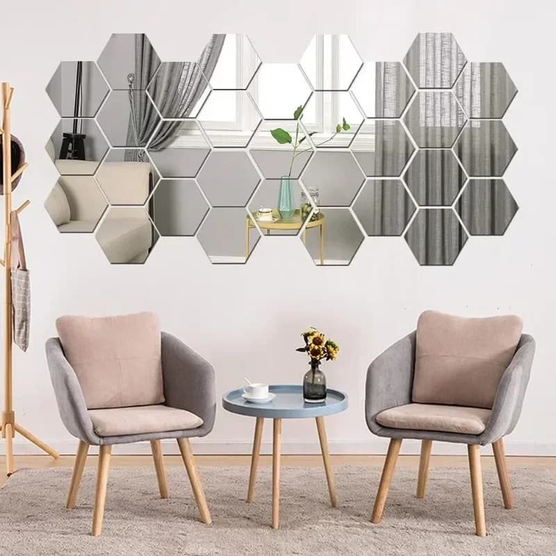 Adesivi Murali Esagonali in Acrilico a Specchio, Piastrelle a Mosaico Adesive Oro e Argento, Decorazioni Rimovibili Fai-da-Te per Camera da Letto e Bagno