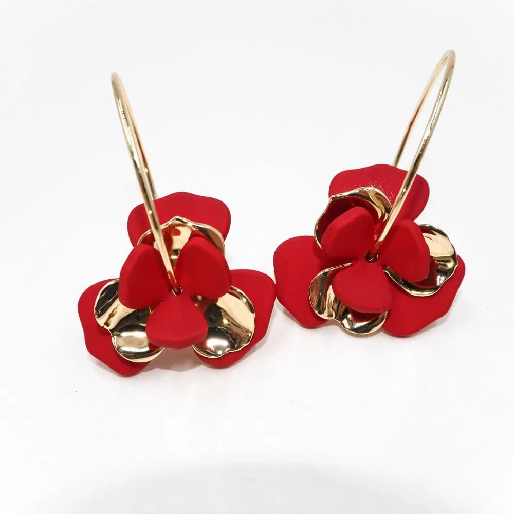 Autunno Inverno Stile Boemia Retro Francese Romantico Camelia Materiale acrilico Orecchini squisiti Cerchi delicati