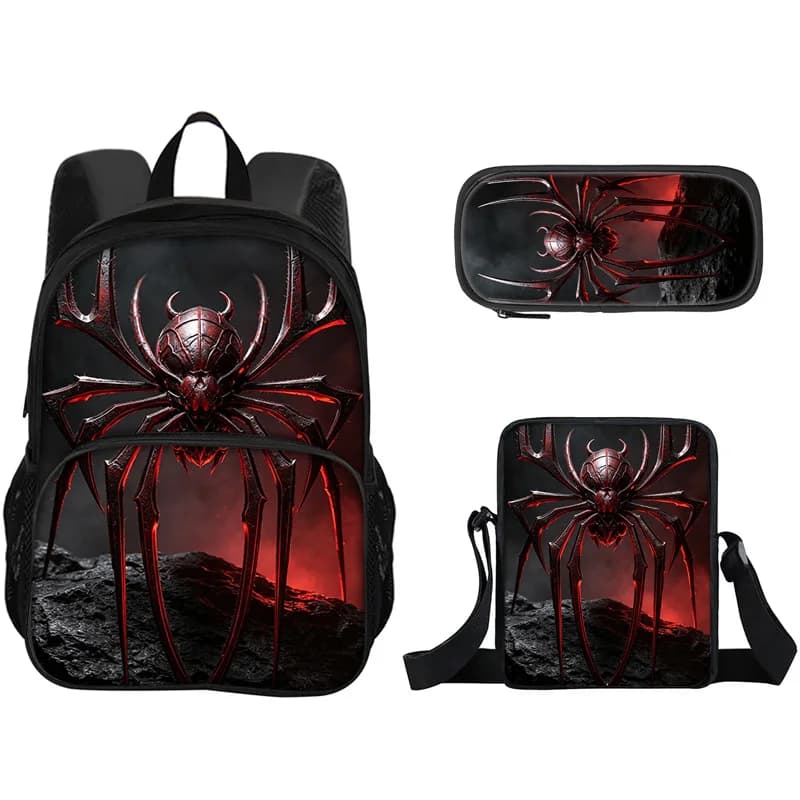 Spider 3Pcs Set with Front Pocket Backpack School Bag with Shoulder Bag Pencil Case Lightweight Large Capacity Multi-function