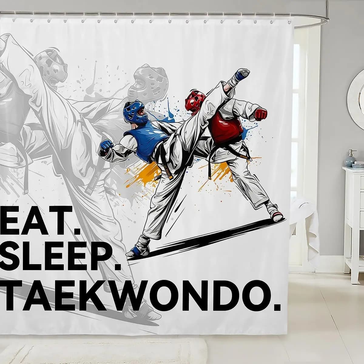 Tenda da doccia Taekwondo Tenda da doccia in tessuto Kungfu per bambini Ragazzi Ragazze Arte marziale Bagno Accessori impermeabili con