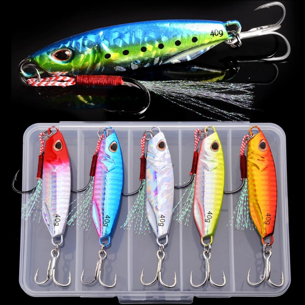 5PCS Japen Metal Fuso Jig Cucchiaio 10/15/20/30/40/50g Shore Casting Jigging Fish Spigola Fishing Richer Artificial baits equipment box