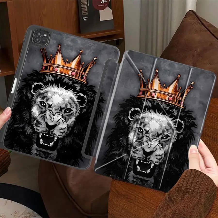Custodia per Tablet con Motivo Testa di Tigre e Corona per iPad Pro 2025 Mini 6 7 Air 4 5 M3 M2 M4 11 pollici Pro 11a 10a 9a 8a 7a generazione