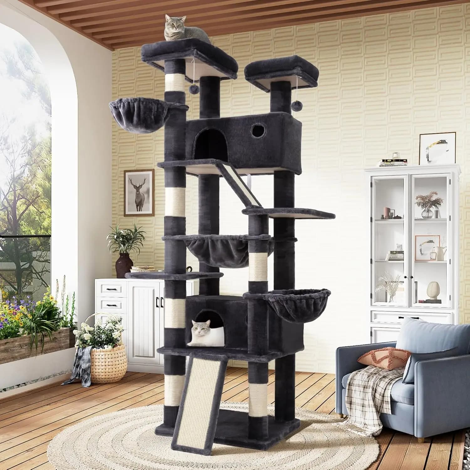 Torre per Gatti Multi-Livello da 206 cm per Gatti da Interno/Condominio per Gatti di Grandi Dimensioni con Amaca/Sdraio Accoglienti per Gattini/Sisal