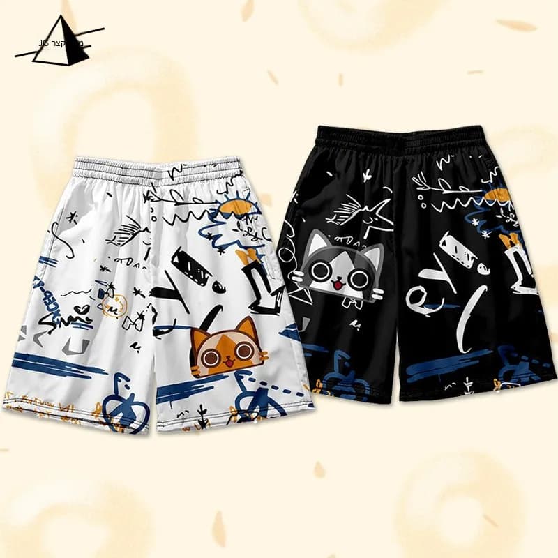 Monster Shorts Five-Quarter Beachwear Cartoon Anime Printed Youth Summer Fashion Polyester Fiber Standard Fit T-Shirt