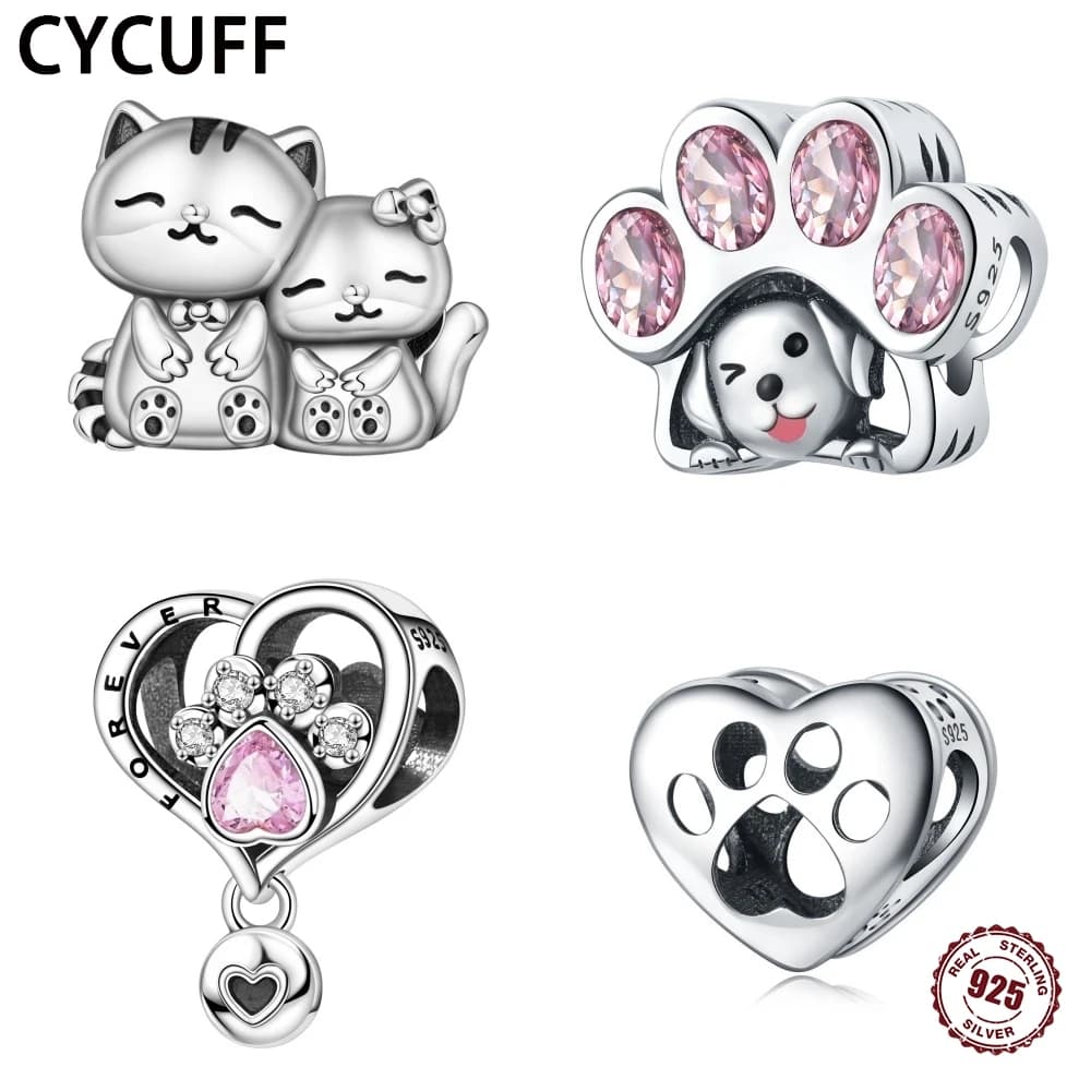 CYCUFF 2025 925 Sterling Silver Vendita Calda Serie Animale Misura Braccialetti con ciondoli Originali Cute Pet Zampa Stampe Perline Gioielli da Donna Regalo