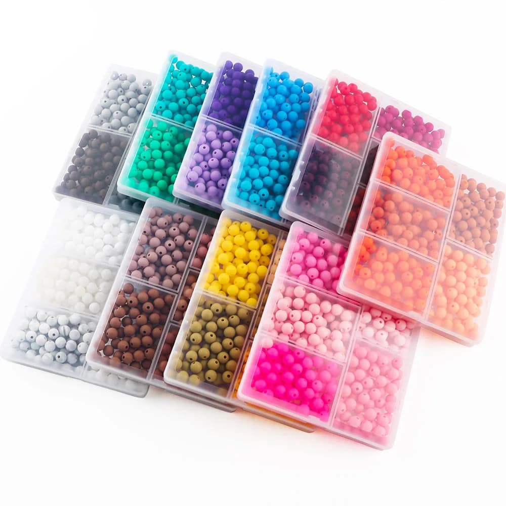 300 pz/lotto 9mm Boxed Perline Rotonde In Silicone Combinazione Set Per Gioielli FAI DA TE Collane Bracciali Tenda Cavo Portachiavi Accessori