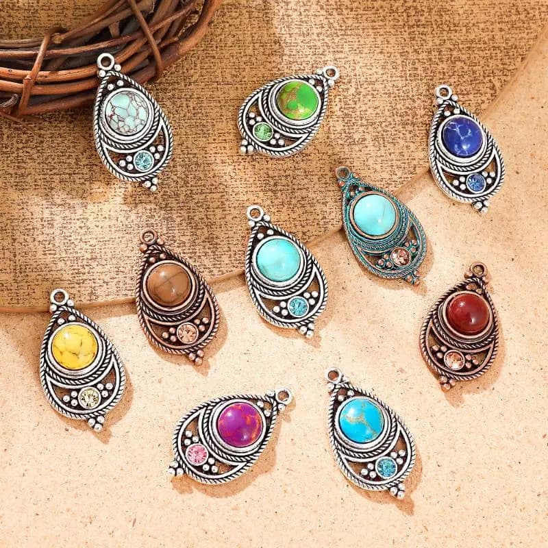 Bohemian Stone Setting Pendant Collection Vintage Ethnic Design Dainty Women Earrings Necklaces for Friend Gift
