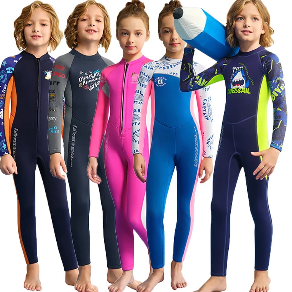New Boys Girls Swimsuit 2.5/1.5MM Neoprene Thick Wetsuit Long Sleeve Diving Surf Suit Jellyfish Clothes Swimwear for Water Sport