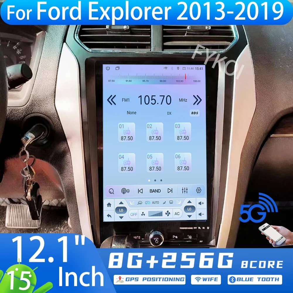 Stereo Android 15 12.1" Wireless Carplay For Ford Explorer 2013-2019 Car Audio Player Bluetooth FM GPS Navigation 2Din 4G WIFI