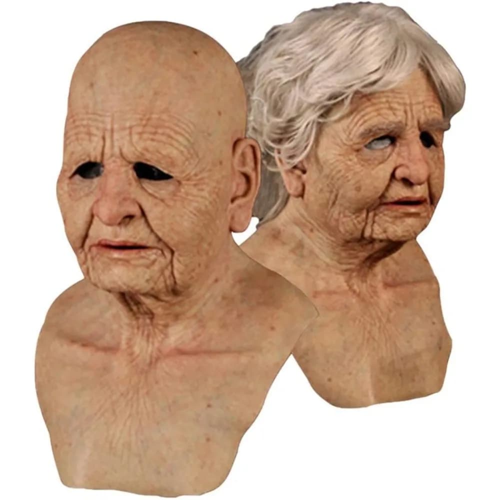 Maschera vecchia per donna, decorazione realistica per copricapo Maschera da uomo anziano, maschera in lattice di Halloween Oggetti di scena per costumi da festa di Halloween