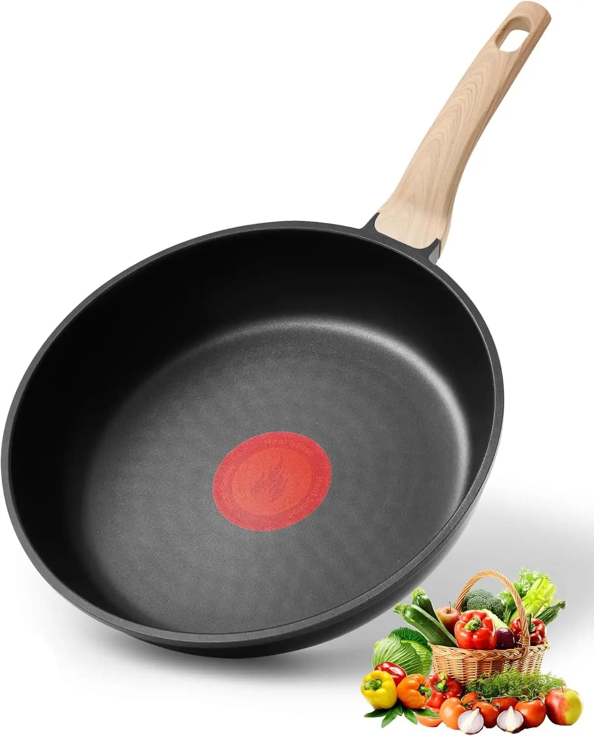 Padella Antiaderente da 10 Pollici con Indicatore di Temperatura, Senza PFOA e Lavabile in Lavastoviglie per Tutti i Piani Cottura