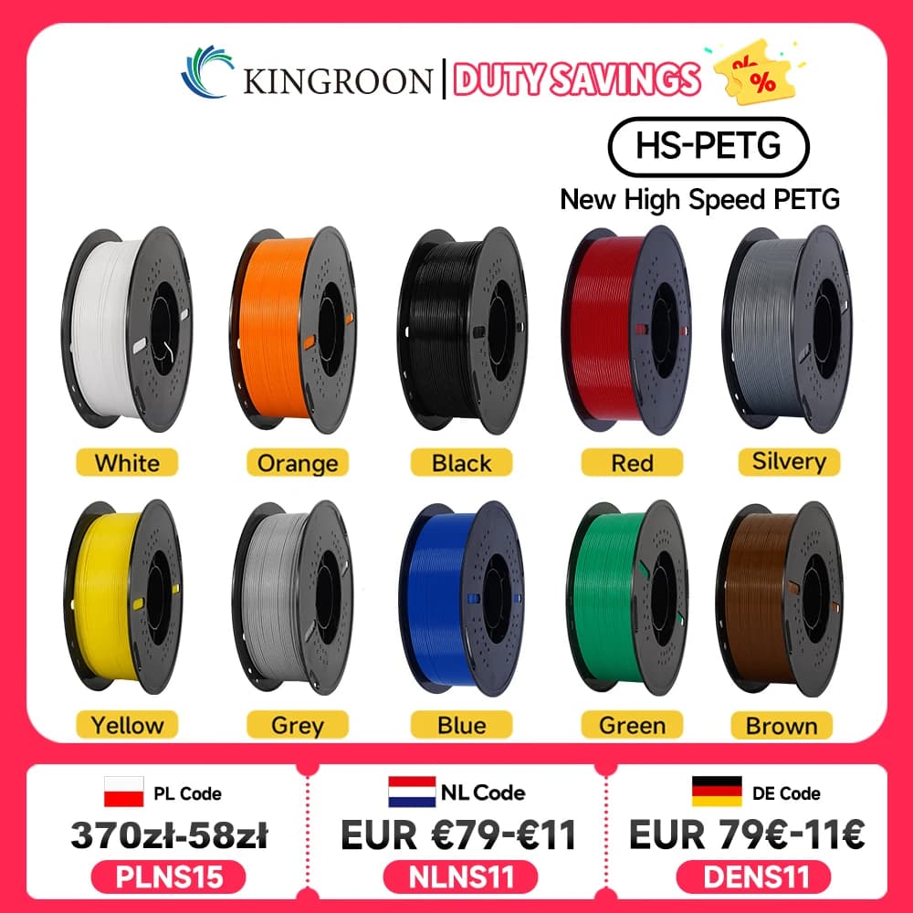 KINGROON Newest HS-PETG 3D Printer Filament 1.75mm High Speed 3D Printinng Material Hyper PETG 5KG 10KG Mix Color