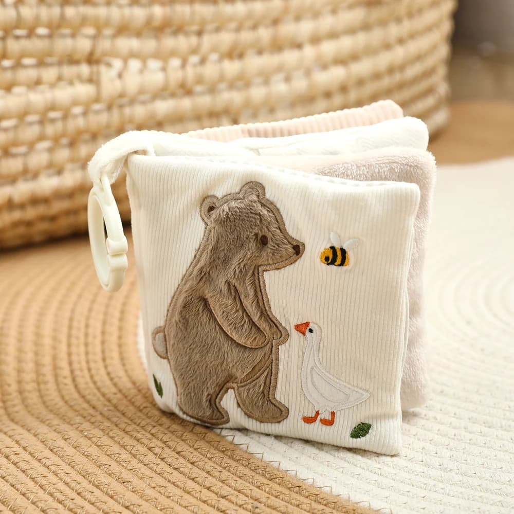 Libro in tessuto morbido Forest Friends – Giocattoli per neonati a tema orso e oca, giocattoli sensoriali con specchio e massaggiagengive, regalo educativo morbido per neonati