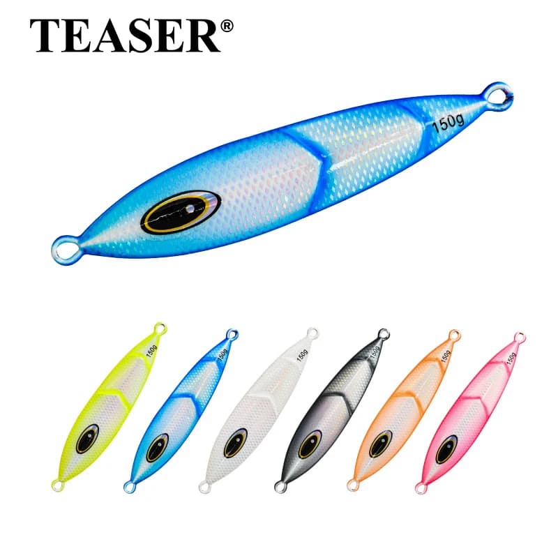 TEASER Esca artificiale a forma di piastra in ferro con motivo a squame di pesce, a rapida dissoluzione, luminescente UV, per la pesca in mare a lenta azione