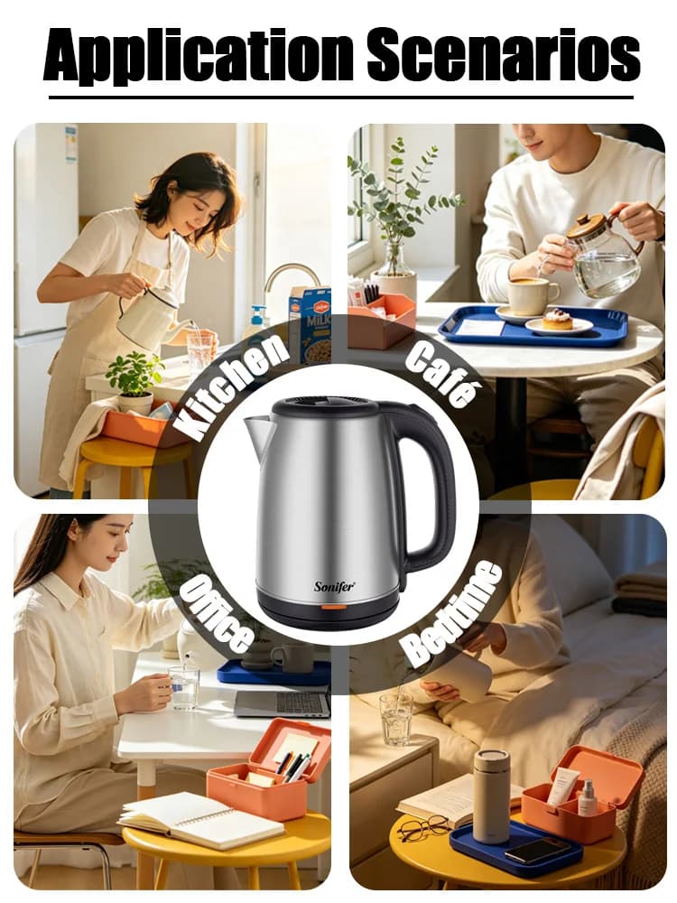 Sonifer SF-2147 Electric Kettle 2.0L Stainless Steel Body Auto Shut-Off Anti-Dry Boil 360° Base 1500W for Home Kitchen