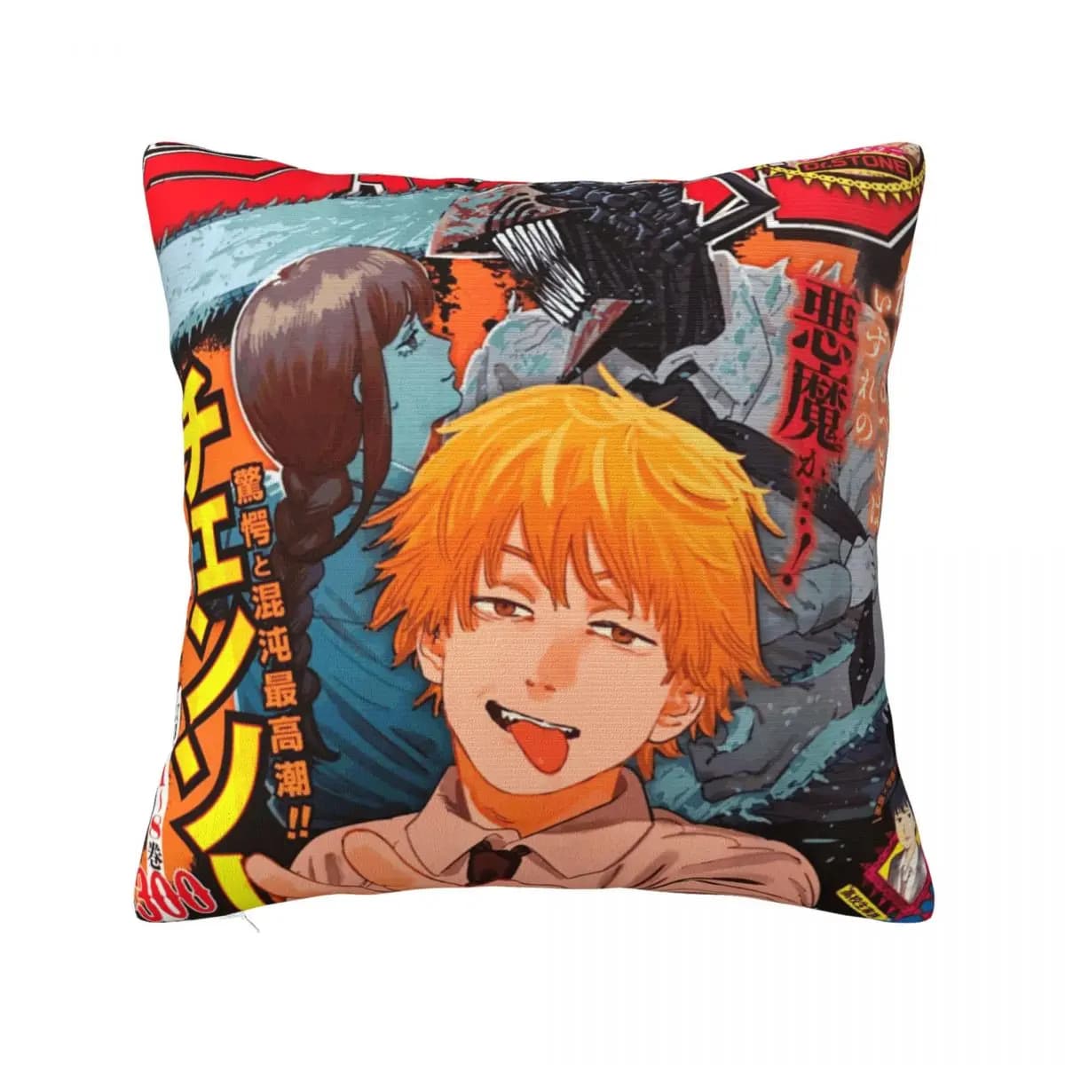 Shonen Jump Chainsaw Man Federe per cuscini quadrati Denji Pochita Manga Devil Makima Anime Fodere per cuscini Federa per la casa 18"