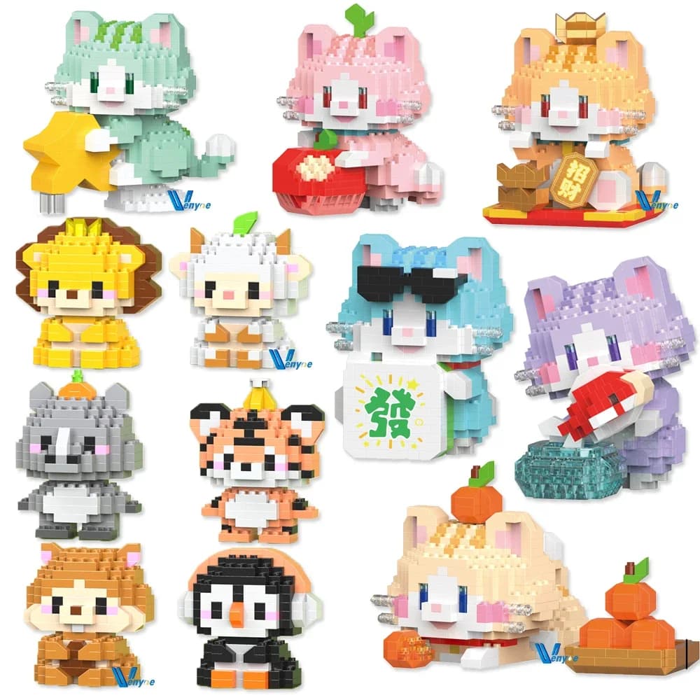 Gatti Kawaii Micro Building Blocks Neko Modello 3D Animale Rinoceronte Capra Mini Mattone Frutta Limone Avocado Figura Giocattoli Per Il Regalo Di Natale