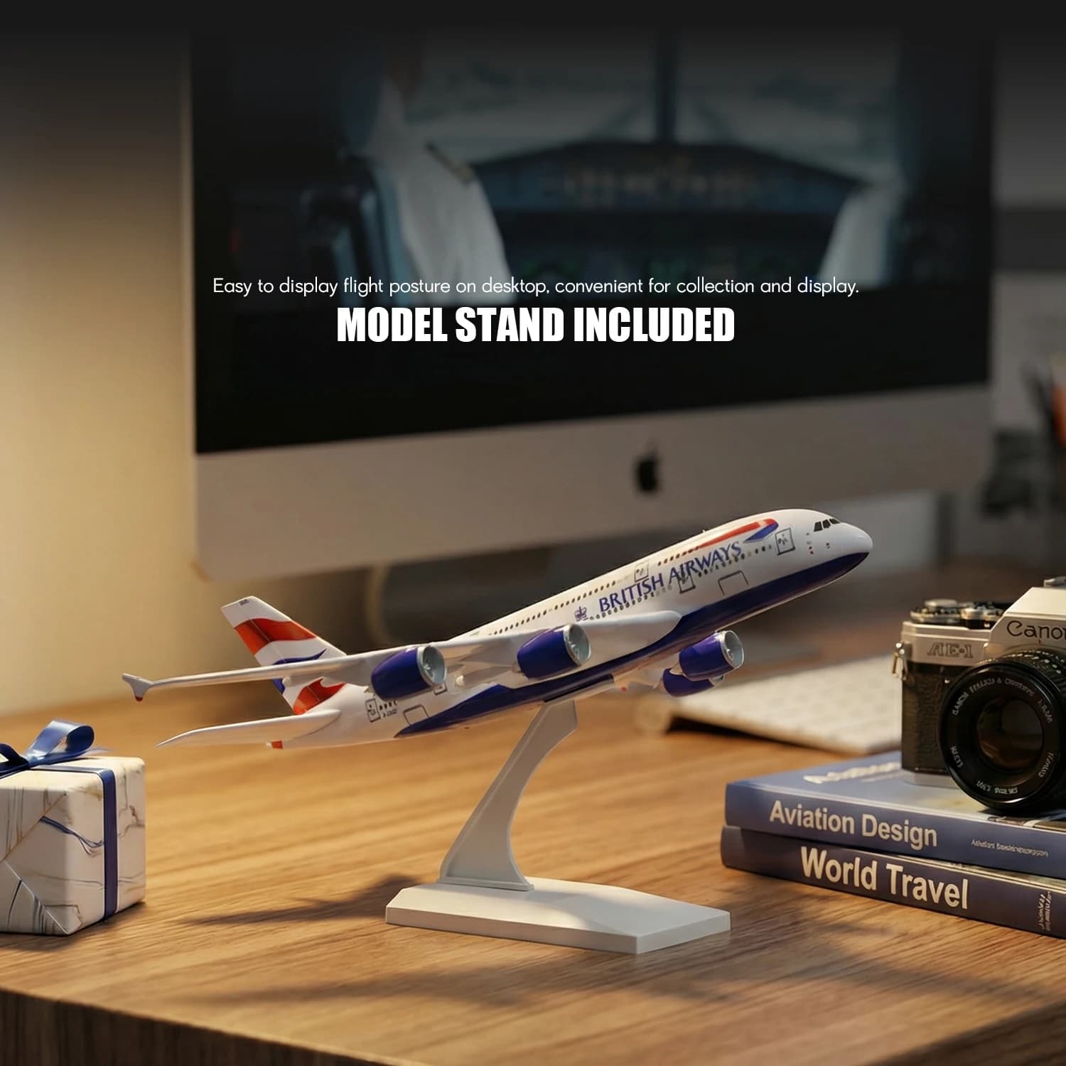 Modello di assemblaggio ABS A380 UK in scala 1/280 da 11,4 pollici con supporto per collezione da tavolo, regalo a tema aviazione per appassionati adulti