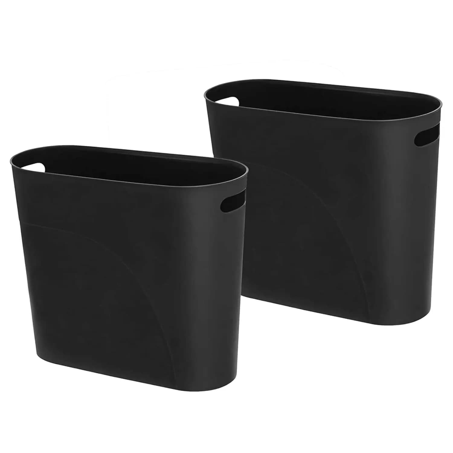 Cestino per Rifiuti Sottile da 3,2 Galloni, Contenitore in Plastica per Bagno con Manico, Confezione da 2, Nero, per Casa, Cucina, Ufficio