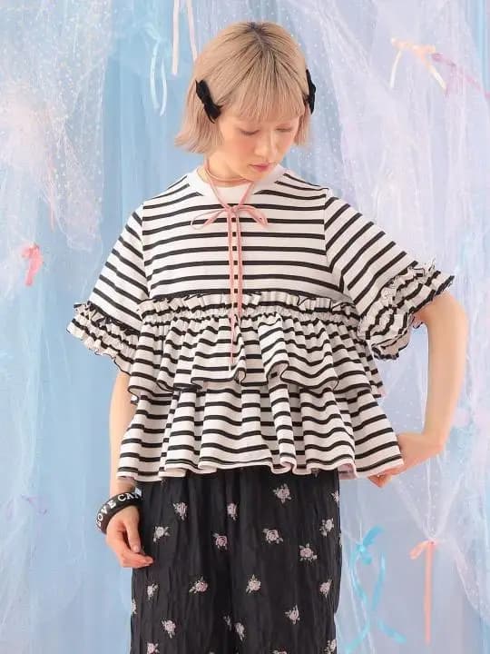CG Bms Collaborative Striped Hem T-Shirt Women's Commute Style Loose Fit Short Sleeve round Neck Moisture Wicking