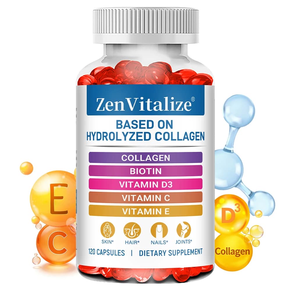 Capsules of Collagen Hydrolyzed with Biotin, Vitamin C, D3, for Women and Men, Supplement for Hair, Skin, Nails and Articulations, Non-GMO