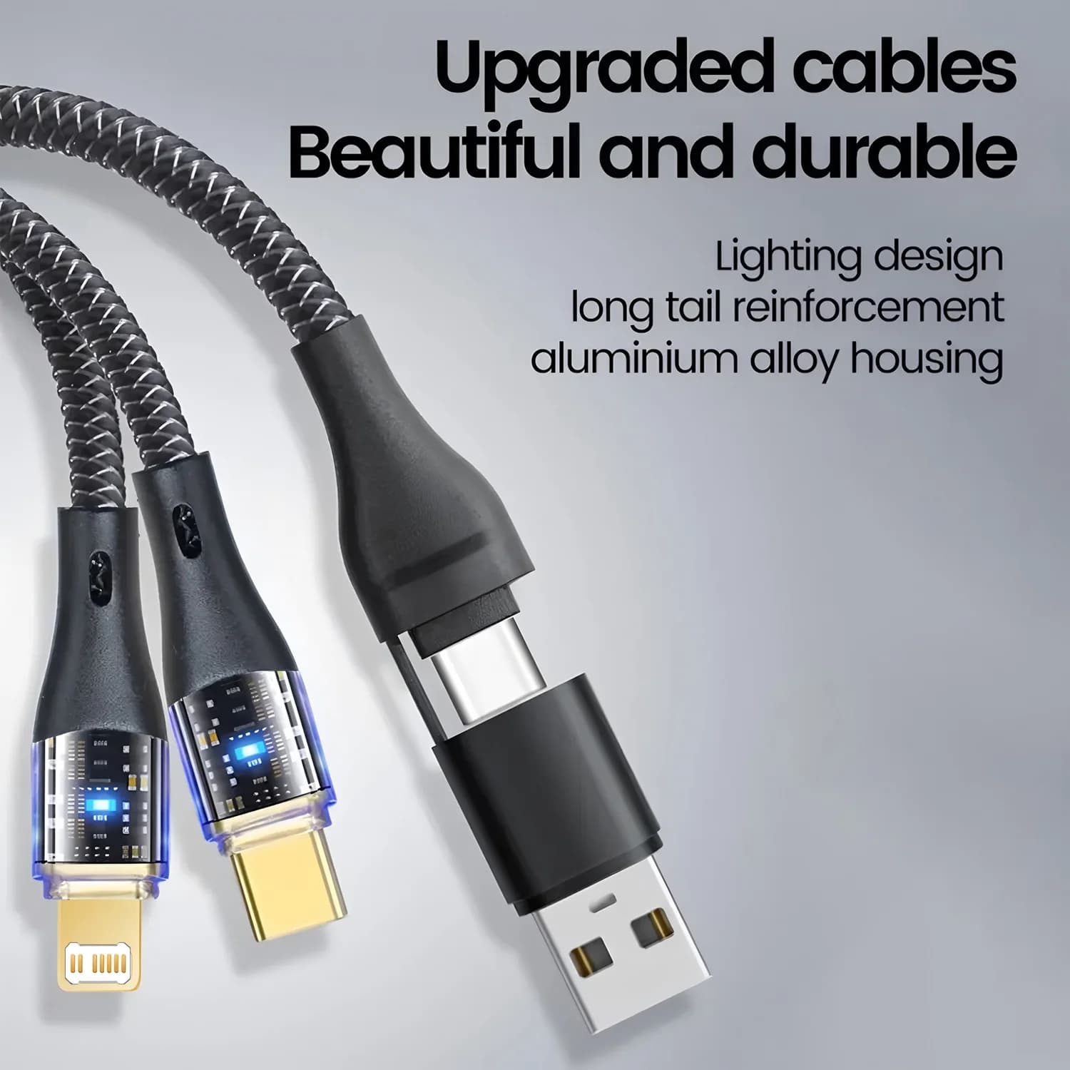 Cavo di ricarica rapido multifunzionale da 240 W 4 IN 1 USB A USB C a TypeC Illuminazione per Iphone 16 15 14 13 Huawei Xiaomi POCO Samsung