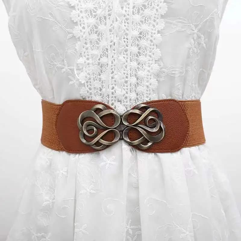 Women's Wide Waist Belt Large Horseshoe Buckle Fashion Versatile Waist Cincher for Suit Dress Coat Sweater