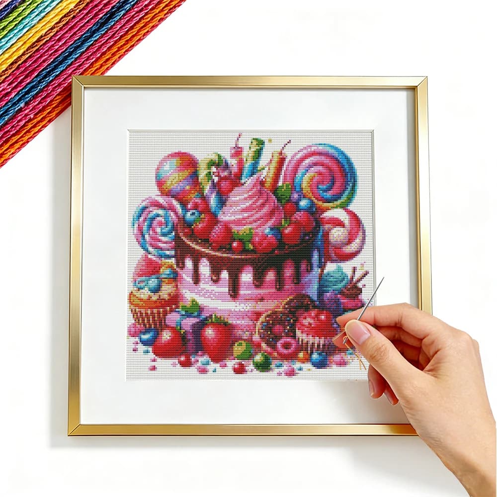 Kit Punto Croce Paesaggio Dolce e Dolciario su Tela Stampata Fai da Te per Adulti 11CT, Articoli per Decorazioni Casa, Set Ricamo Cucina