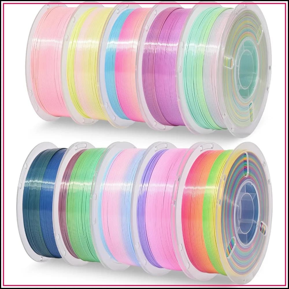 Rainbow Silk PLA 3D Printer Filament Bundle, 10 Colors Total 10kg, 1.75mm Multicolor Gradient for FDM Printers, 1KG Spool x 10