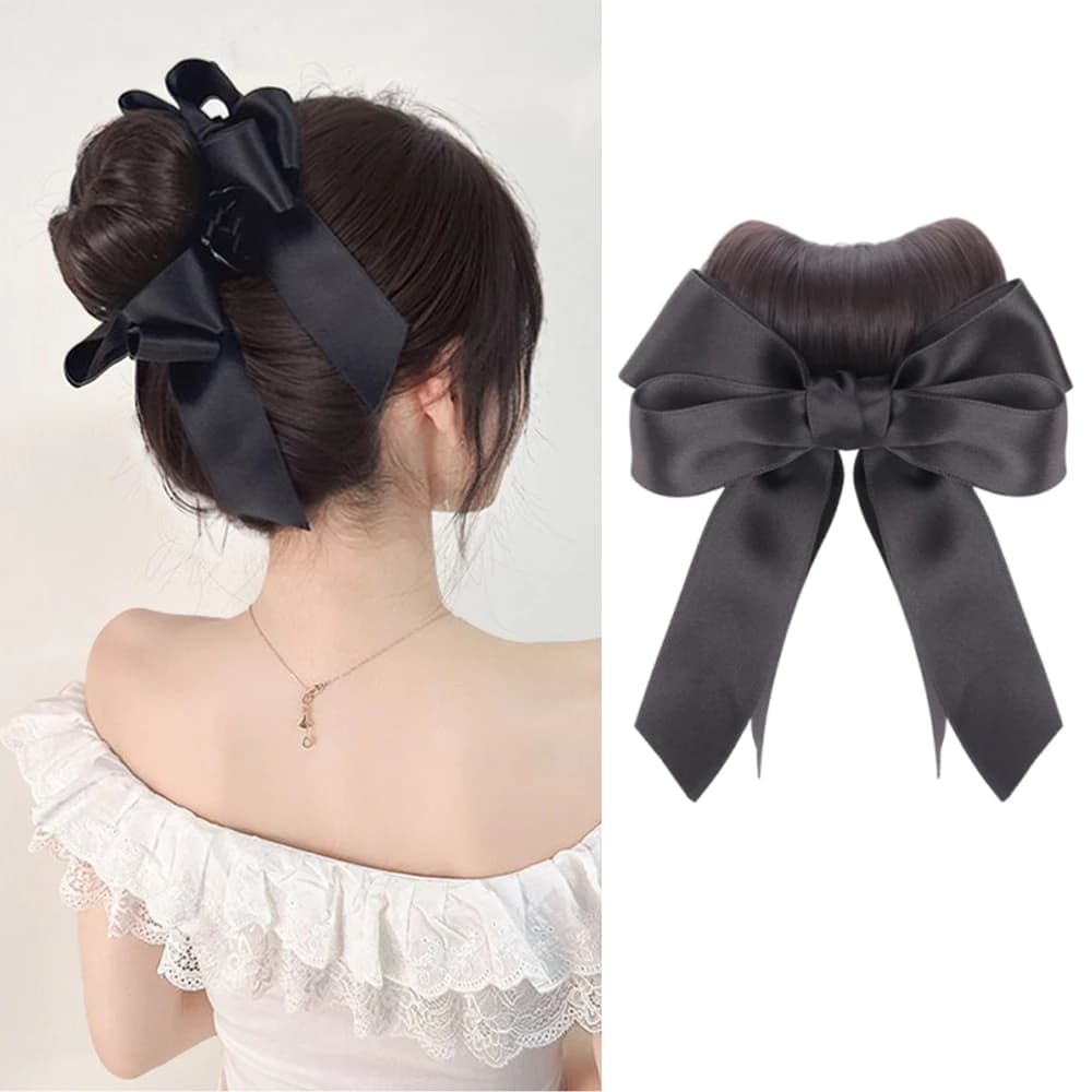 Maruko Head Wig Grip Clip Female Natural Simulation Bow Flower Bud Curl Hair Fluffy Synthetic Wig Package