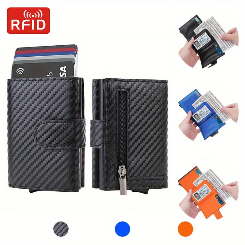 Portafogli intelligenti da donna e da uomo, portafoglio automatico pop-up Valet Walet, portafoglio Rfid in fibra di carbonio, porta carte di denaro da uomo, mini portafoglio tascabile