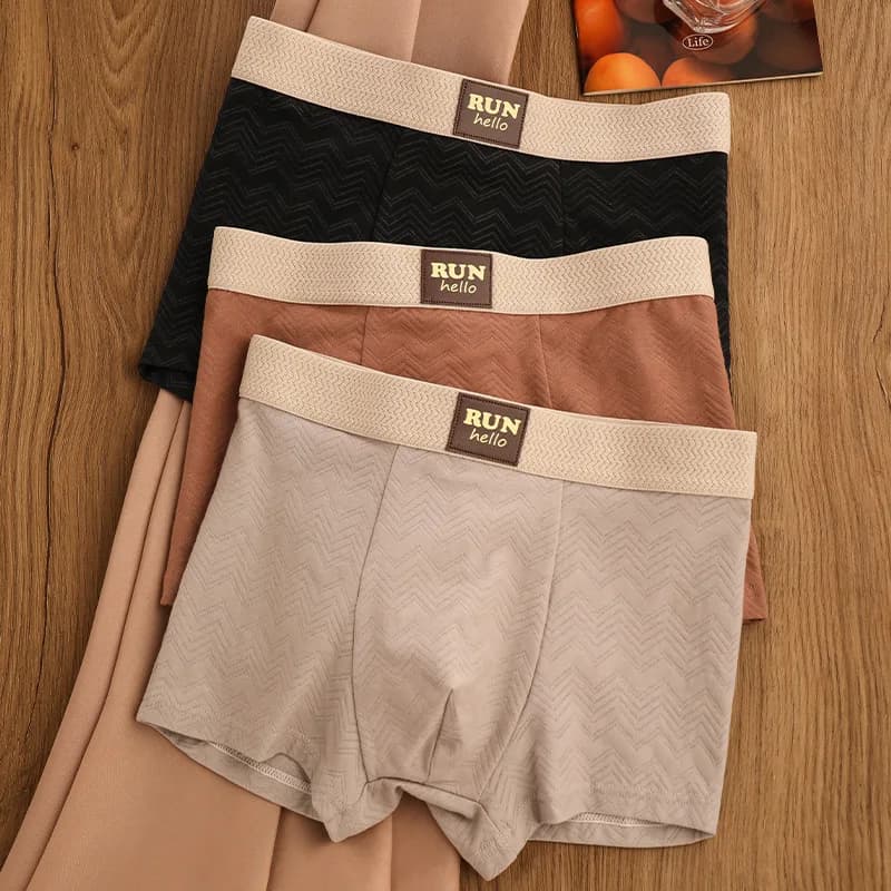 Men's Mid-Rise Cotton Solid-Color Textured Simple, Luxe, Comfortable, Breathable Sports Boxer Briefs for Young Men and Students