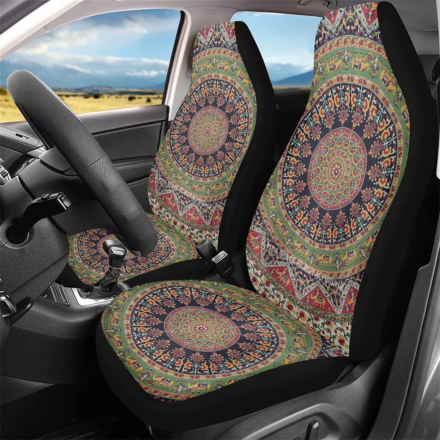 Set of 2 car seat covers only for front seats Boho Mandala elefante print back high universal seat cover for inner bucket Auto