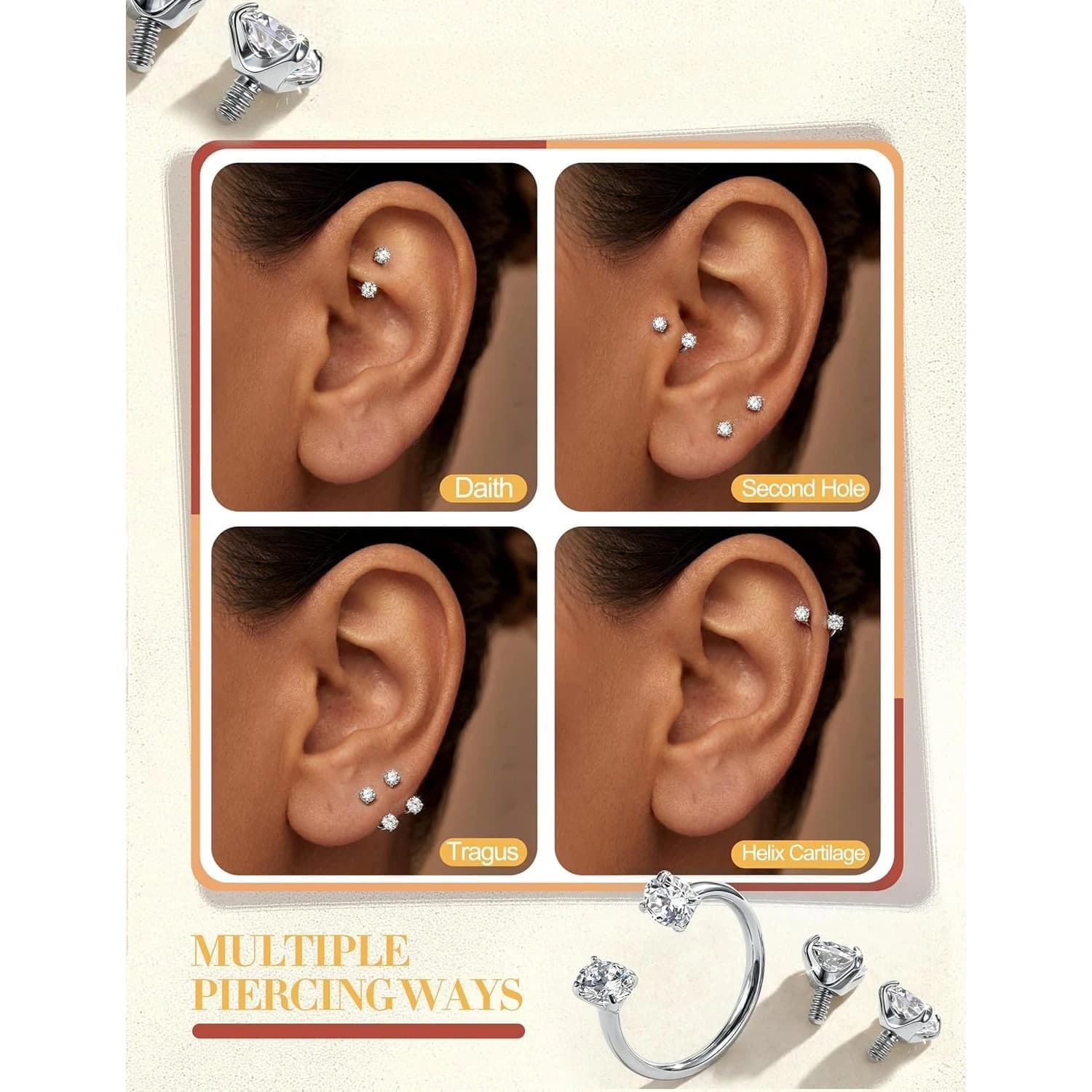 Drperfect 3Pcs G23 Titanium Horseshoe Nose Ring for Women Men Septum Cartilage Helix Tragus Earring Lip Nose Piercing Jewelry