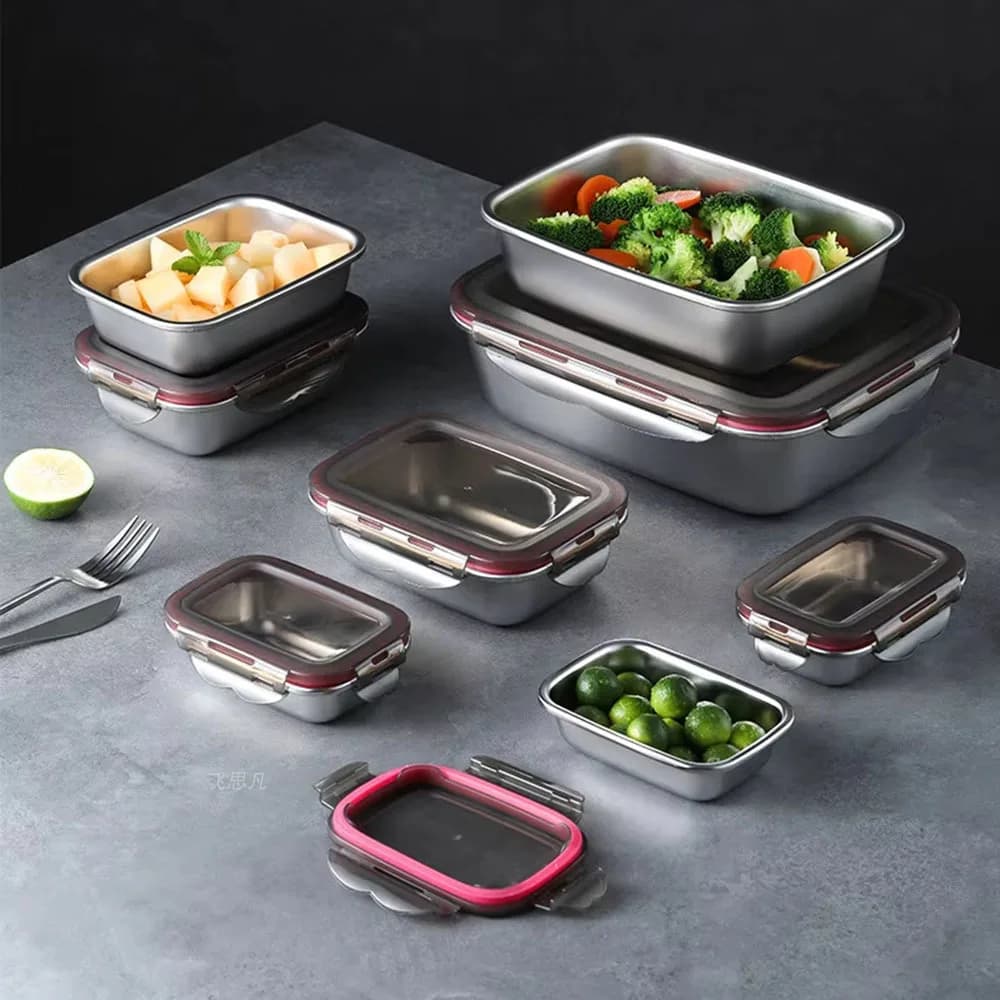 Food Grade 304 Stainless Steel Sealed Food Container Leakproof Lunch Box Fridge Storage Box For Pickles Travel Daily Meal Prep