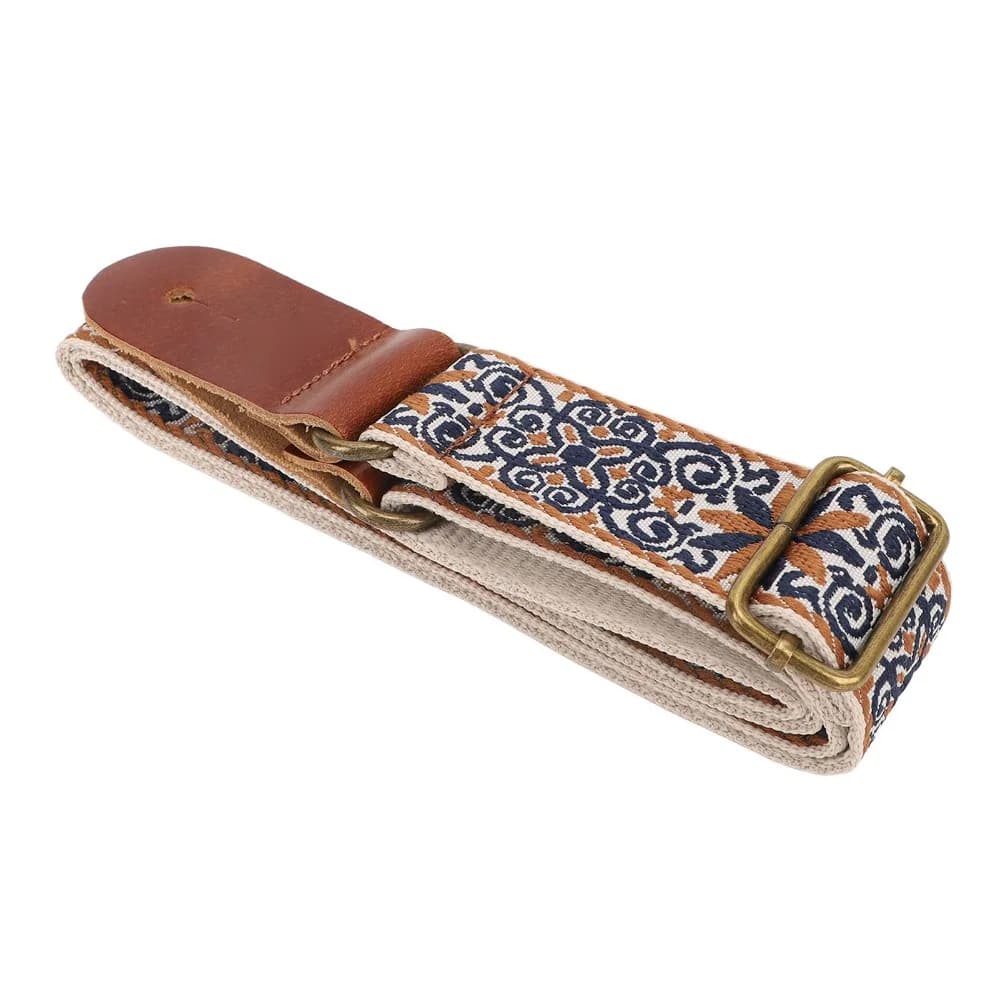 2Sets Embroidery Style Ukulele Strap Colorful Leather+Polyester Crossbody Strap Adjustable Length Shoulder Belt Music Practice