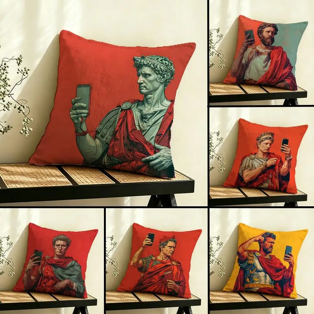 Fodera per cuscino in lino con scultura romana antica, federa bifacciale, copricuscino per divano, decorazione per la casa, varie misure