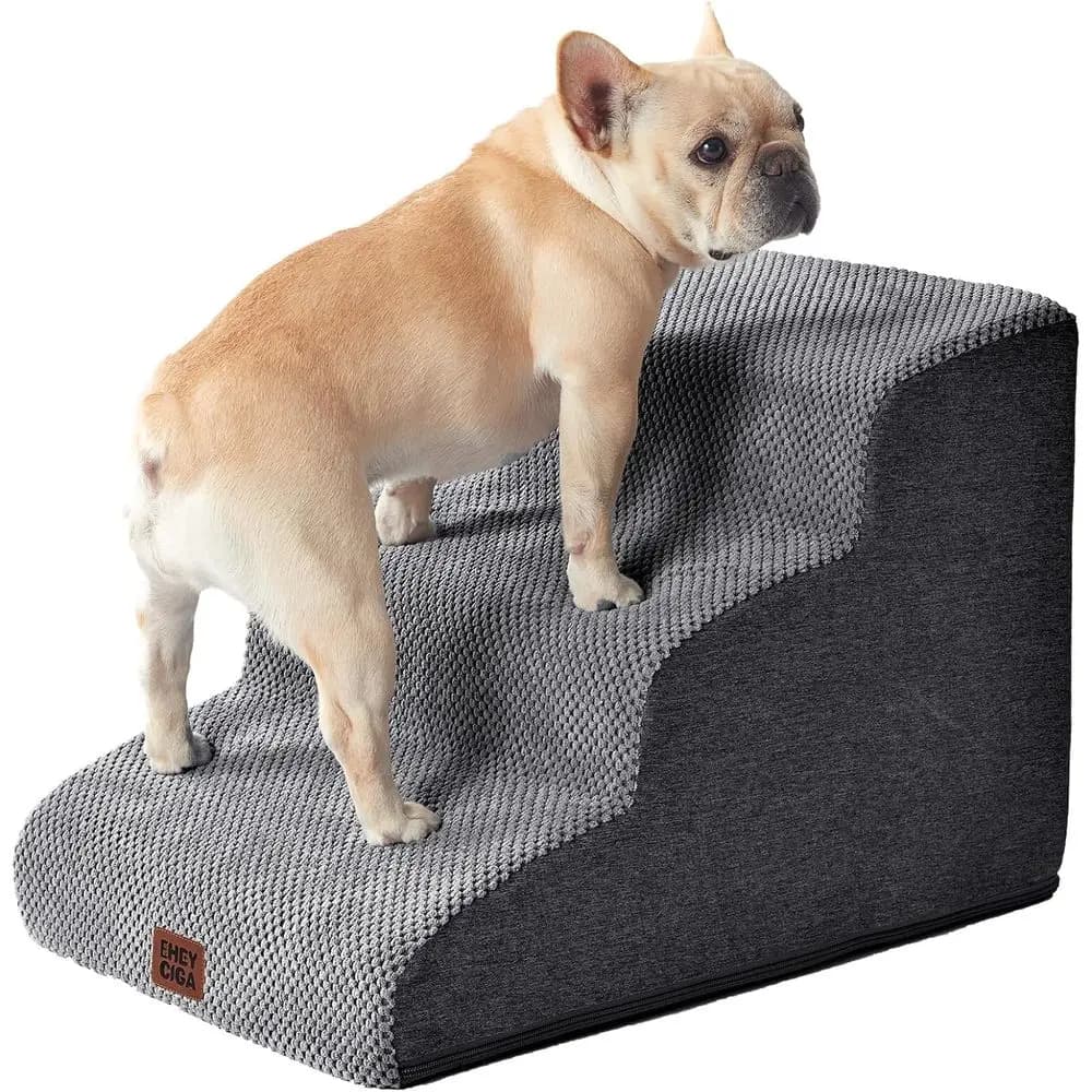 Curved Dog Stairs for Small Dogs, 3-Step Pet Steps, Non-Slip Indoor, Grey